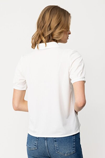 Ekol Ten Shirt Collar Waist Pleated Blouse