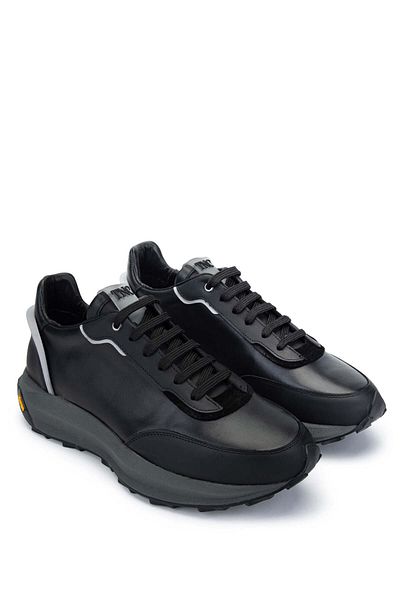 Tamer Tanca Genuine Leather Men's Black Sneakers - Sports Shoes