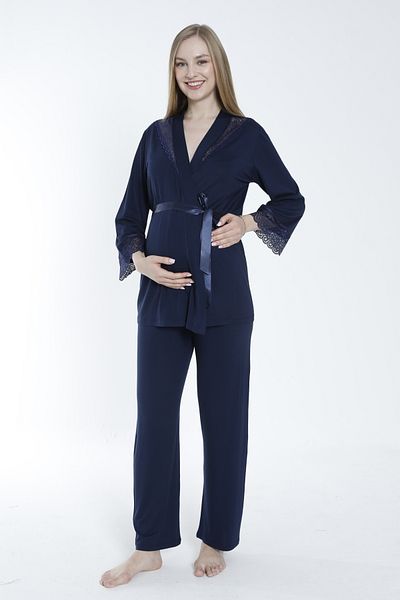 Miss Dünya Lissa Pregnant and Maternity Pajamas Set with Front Tie and Lace Detail