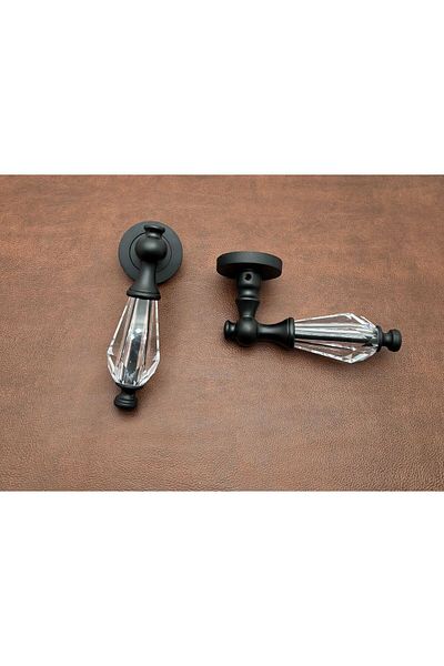 KOLDOOR Matte Black Room Door Handle - 1 Set with Willow Crystal Glass Rosette
