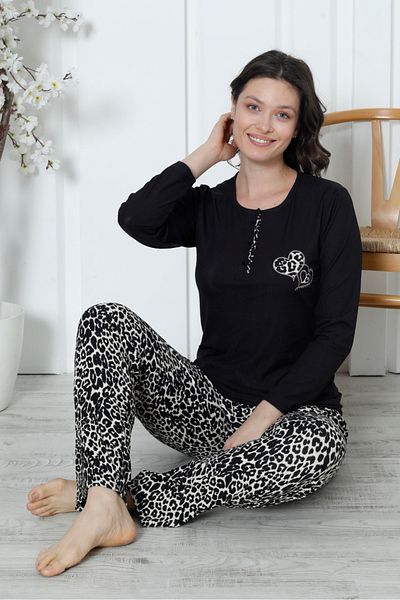 Wordex Mr 1309 Pegasus Lycra Long Sleeve Seasonal Summer Leopard Pattern Pajama Set