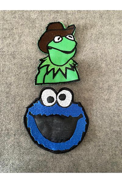 icase Kermit Muppet Show Cookie Monster Broderie Patch Patch Set de 2 poate fi cusut (9x9cm 7x4cm)