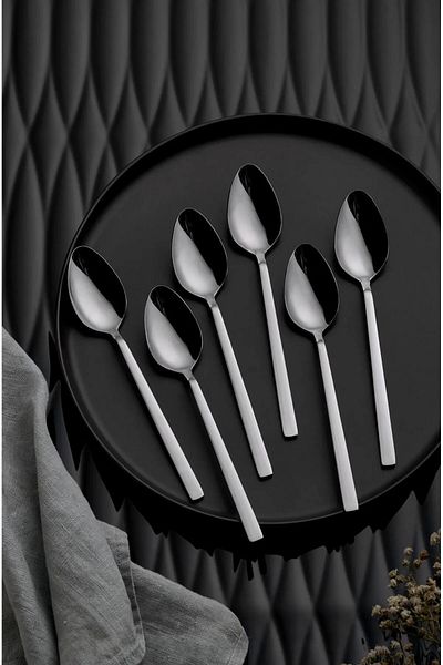 Yüsra Home 6Pcs Dessert Spoon Flat Bar Model Daily Use (Stainless Steel)
