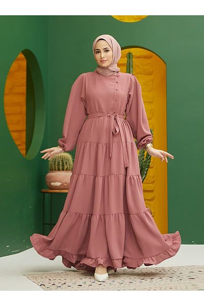Neways Button Detailed Hijab Dress - Dried Rose - Neways
