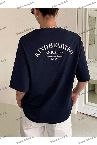 Tarzsokak Bluză oversize neagră cu imprimeu Kind Hearted pentru femei