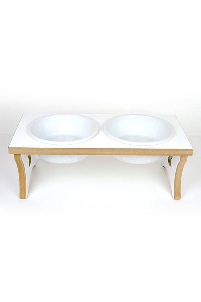 RealWood Wooden Large Breed Dog Food and Water Bowl Stand with Ceramic Bowl-2*1000 Ml