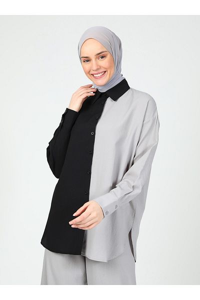 Tavin Black Gray Tavin Color Block Blouse / Shirt