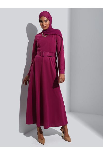 Refka Καλυμμένο φόρεμα Hijab με ζώνη - Cherry - Refka