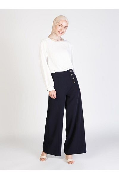 Veteks Line Button Detailed Trousers - Navy Blue - Veteks Line