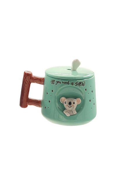 The Mia Raccoon Mug with Lid and Spoon 370 ml