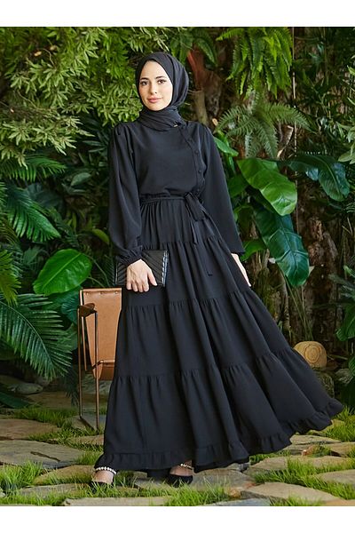 Neways Frilly Belted Dress - Black - Neways