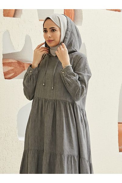 Neways Hooded Denim Dress - Gray - Neways