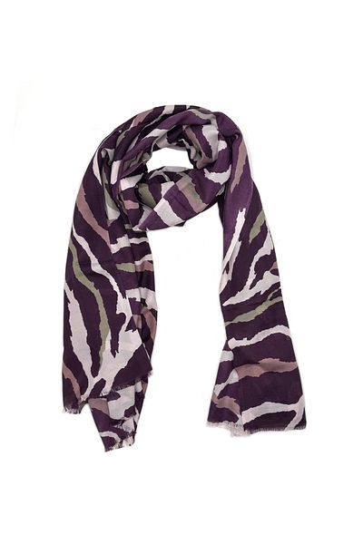 nazipek Fine Zebra Patterned Cotton Shawl 180x70 Cm