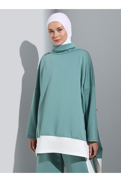 Benin Scuba Color Blocked High Collar Set - Çağla - Benin