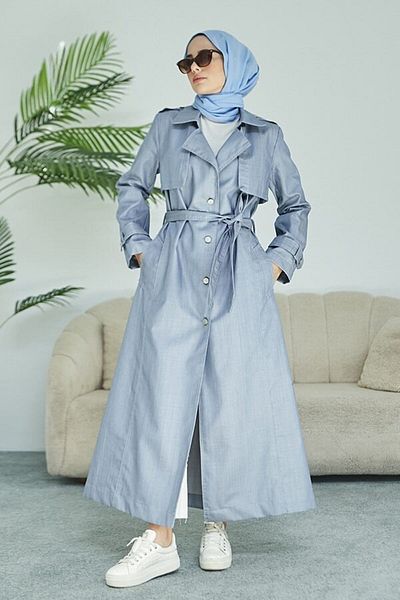 Neways Belted Trench Coat - Blue - Neways