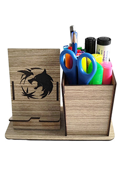 OYART&DESIGN حامل هاتف خشبي على شكل وولف ويتشر وحامل قلم