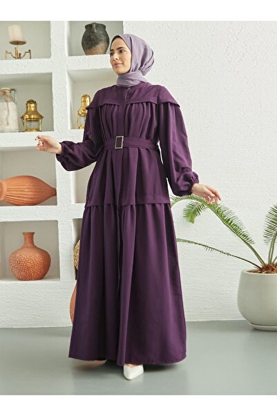 Neways Buckle Belt Detailed Hijab Dress - Plum - Neways