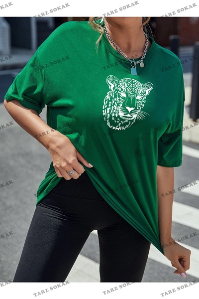 Tarzsokak Imprimeu cu figură de leopard roșu pentru femei, supradimensionat