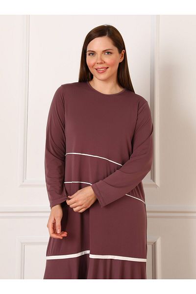 ALİA Plus Size Knitted Dress with Piping Detail - Dark Purple - Alia