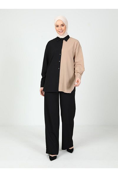 Tavin Color Blocked Blouse / Shirt - Black - Mink - Tavin