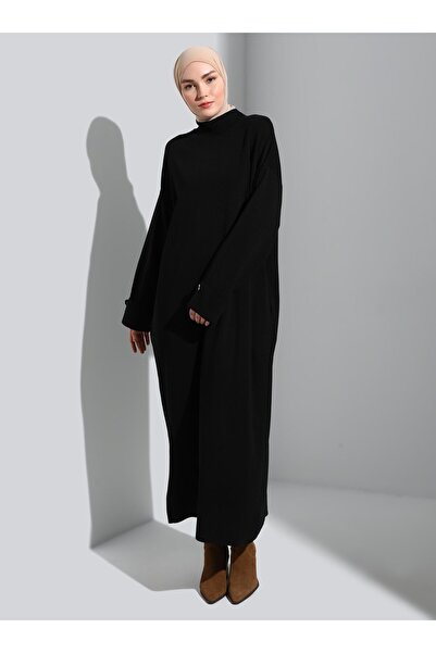 Refka Rochie Hijab cu mâneci cu gât țesut - Negru - Refka