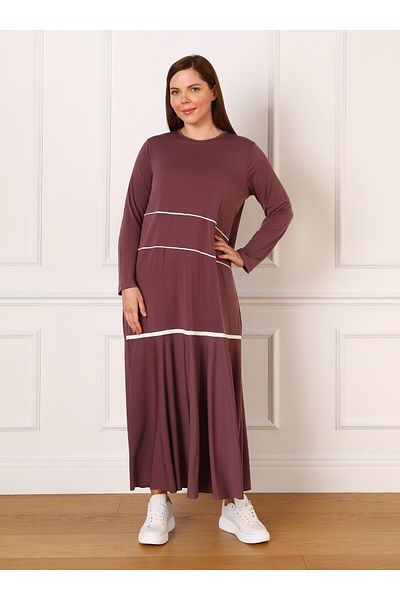 ALİA Plus Size Knitted Dress with Piping Detail - Dark Purple - Alia