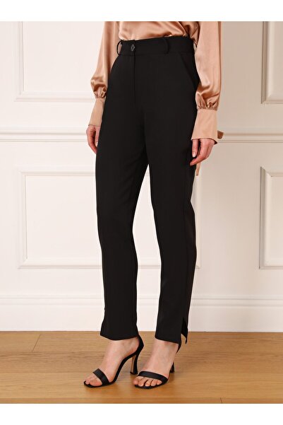 Refka Slit Detailed Fabric Trousers - Black - Refka