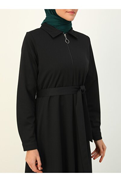 Benin Παλτό με φερμουάρ Λεπτομερές κομψό ζωσμένο παλτό / Top Coat - Μαύρο - Μπενίν