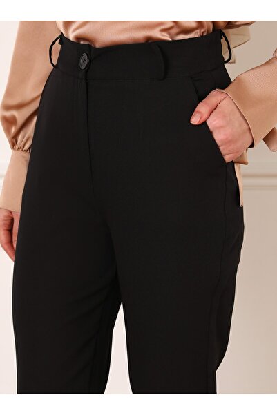 Refka Slit Detailed Fabric Trousers - Black - Refka