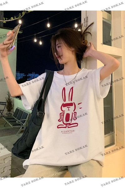 Tarzsokak Imprimeu cu iepure negru pentru femei, mărime mare