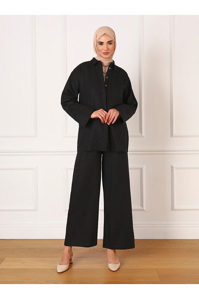 Refka Linen Tunic & Trousers Double Set - Black - Refka