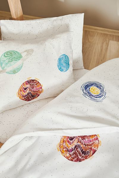 Casadora Baby Space Planet White Cotton Satin Baby Duvet Cover Set