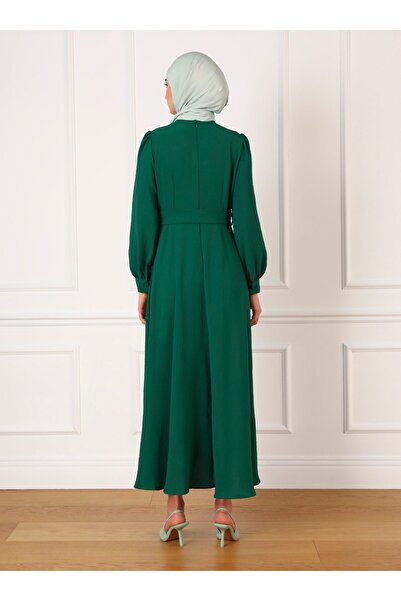 Refka Mevlana Hijab Dress with Aerobin Belt - Yesili Zoomut - Refka