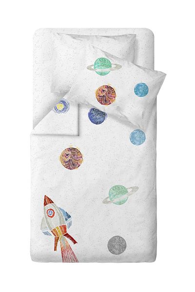 Casadora Baby Space Planet White Cotton Satin Baby Duvet Cover Set