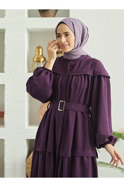 Neways Buckle Belt Detailed Hijab Dress - Plum - Neways