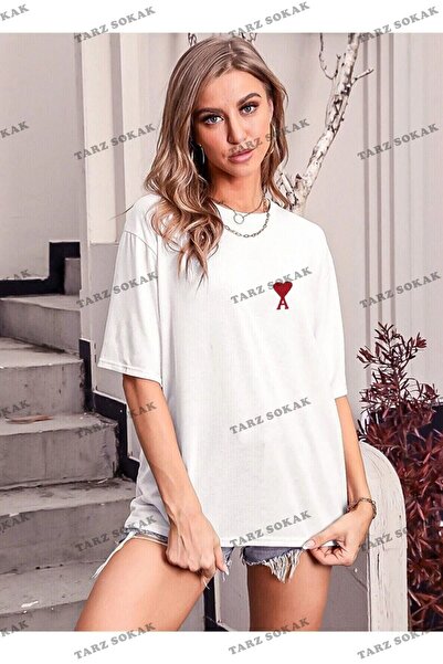 Tarzsokak Γυναικεία μπλούζα με στάμπα λευκής καρδιάς σε μεγάλο μέγεθος