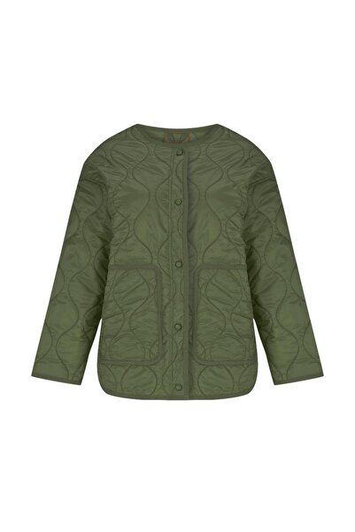 Asia Bej Quilt-line desenli bisiklet yaka mont