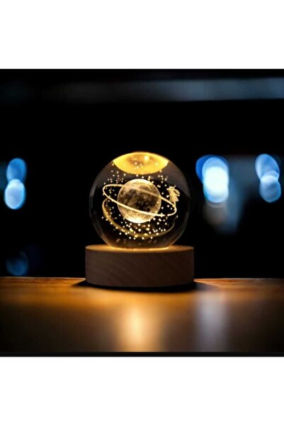 mr shopping MR Çocuklar Için 3D Kristal Cam Küre, Ahşap Soketli Gece Lambası,...
