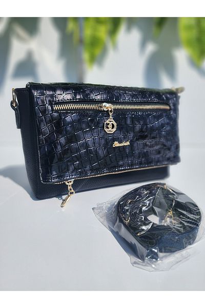 OUEEN ELİZABETH Geantă de umăr pentru femei Oueen Elizabeth Crocodile negru-gri texturizat