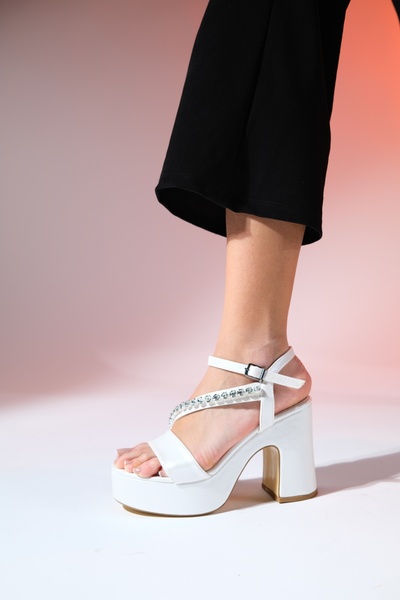 LuviShoes MİLTON Mother of Pearl Skin Stone Women's Platform Heeled Evening Dress Shoes