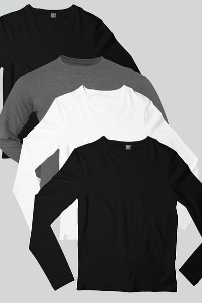 ROCKANDROLL Plain 2 Black, Anthracite, White Long Sleeve Women's Combed Cotton T-shirt Super Eco Pack of 4