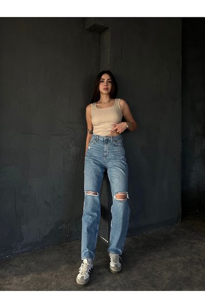 Fav Style Γυναικεία τετράγωνη λαιμόκοψη με χοντρό λουράκι με ραβδώσεις καμιζόλα με ραβδώσεις αθλητική μπλούζα μπεζ