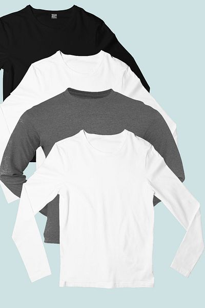 ROCKANDROLL Plain 2 White, Black, Anthracite Long Sleeve Women's Combed Cotton T-shirt Super Eco Pack of 4