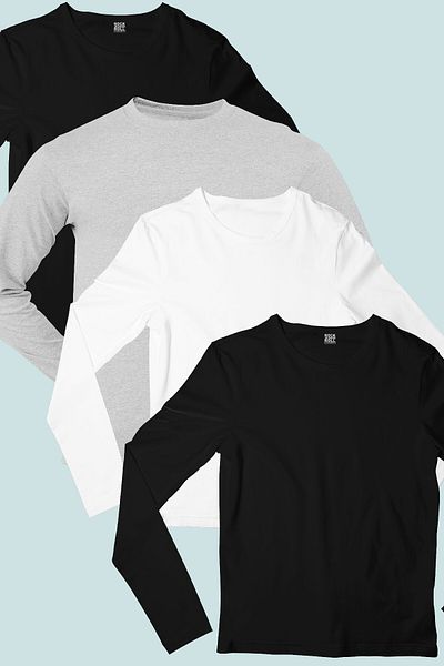 ROCKANDROLL Plain 2 Black, Gray, White Long Sleeve Women's Combed Cotton T-shirt Super Eco Pack of 4