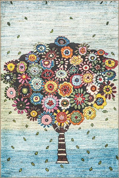 Rugs Modern Halı Floral Tree Patterned Woven Base Carpet in Blue Shades 4133