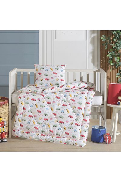 Lief Home 100% Cotton 1st Quality Ranforce Fabric Fiber Filled Baby Quilt 95x145 and Baby Pillow 35x45