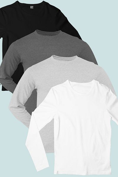 ROCKANDROLL Plain Long Sleeve Black, Anthracite, Gray, White Women's Combed Cotton T-shirt Super Eco Pack of 4