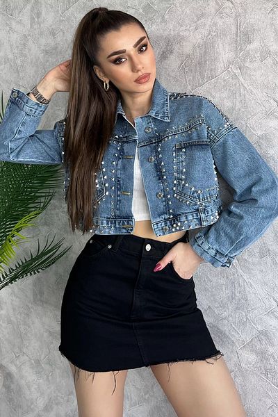 GÜLSELİ Jachetă de blugi din blugi cu top crop drop