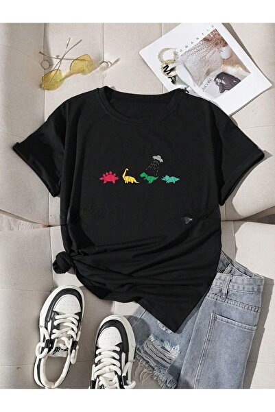 over head oh Origami dinosaur Štampano unisex crni Oversize kroj T-shirt