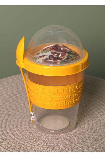 Titiz Portable Yogurt Container with Fruit Bowl and Spoon 600 ml Yellow Fma05256